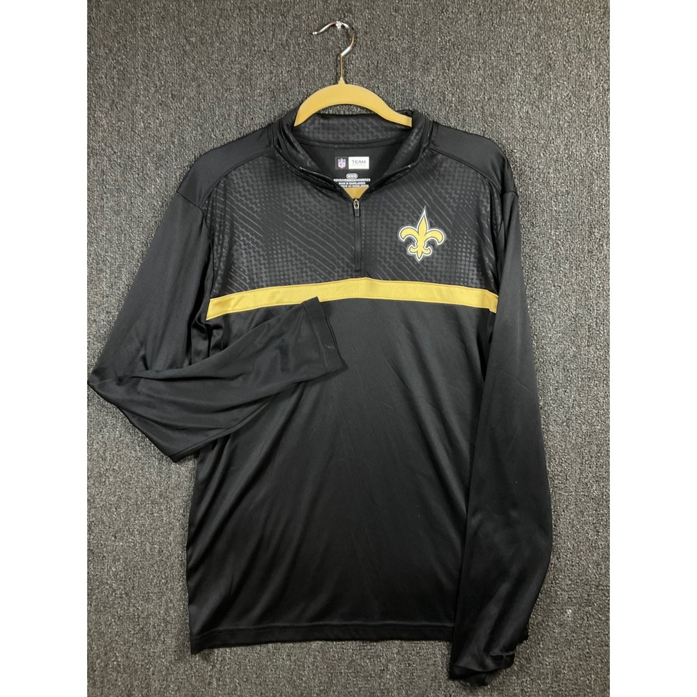 NFL Team Apparel New Orleans Saints Mens Quarter Zip Pullover Black Gold Medium - Picture 2 of 7